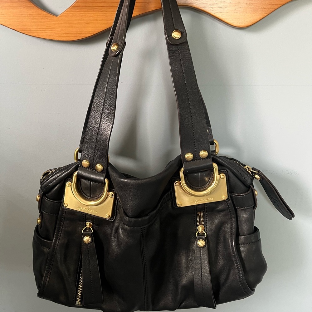 B. Makowsky Black and Gold Satchel with Elegant Design